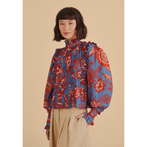 FARM Rio Tops - Farm Rio Lace Garden Long-Sleeve Ruffled Blouse
